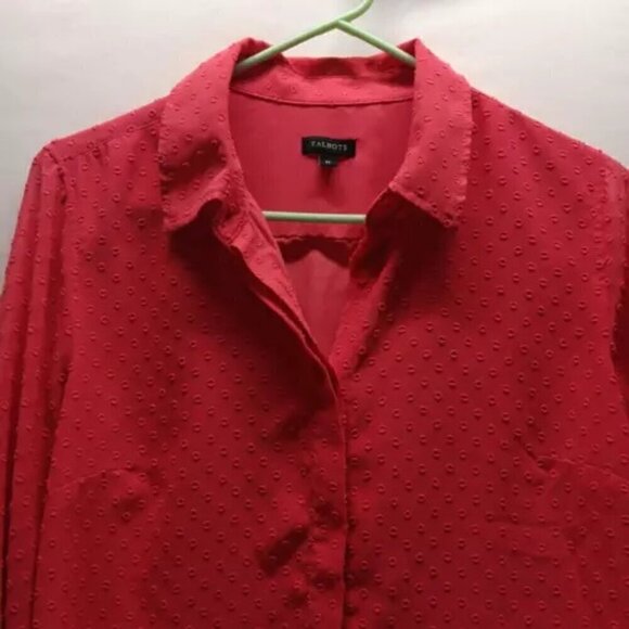 Talbots Ladies Salmon Pink Raised Polka Dot Sheer Lined Blouse Button Up Size M - Picture 2 of 8